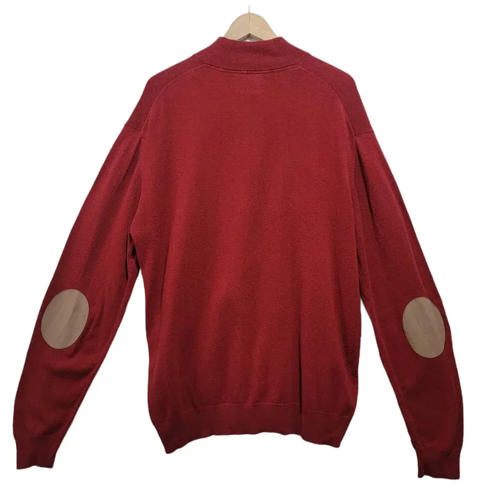 Cortefiel Mens Sweater Red Heather Cotton Cashmere Quarter Button Size XXL